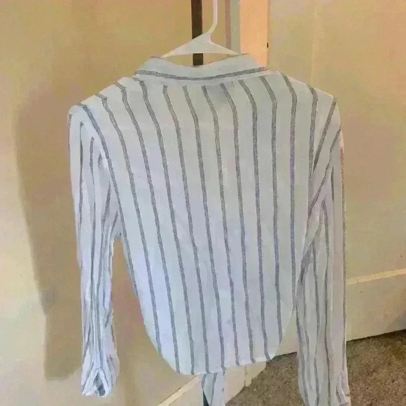 Ladies Office Tops Blouse Shirt For Woman Female Blue Striped - Picture 3 of 4